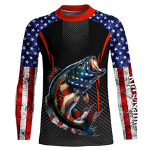 Load image into Gallery viewer, Personalized Bass Fishing American Flag UV Protection Long Sleeve Performance Fishing Shirts TTN119