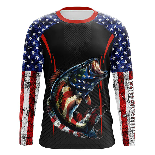 Personalized Bass Fishing American Flag UV Protection Long Sleeve Performance Fishing Shirts TTN119