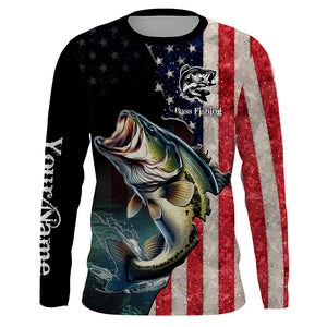 Bass Fishing USA Flag Long Sleeve Fishing Jersey Shirt, Fishing gifts Fisherman TTN15