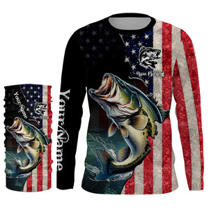 Bass Fishing USA Flag Long Sleeve Fishing Jersey Shirt, Fishing gifts Fisherman TTN15