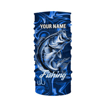 Load image into Gallery viewer, Blue Fishing Largemouth Bass Fish Hook Custom Name Long Sleeve Performance Shirt TTN121