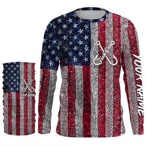 Fish On American Flag UV Protection Custom Long Sleeve Shirts Patriotic Fishing Jersey TTN127