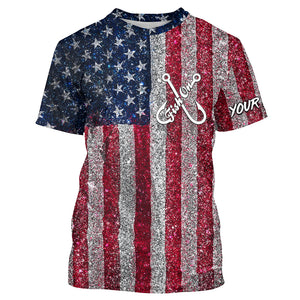 Fish On American Flag UV Protection Custom Long Sleeve Shirts Patriotic Fishing Jersey TTN127