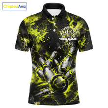 Load image into Gallery viewer, Neon Yellow Men’s Bowling Shirt Custom Bowling Team Jersey Polo &amp; Quarter Zip TTN130
