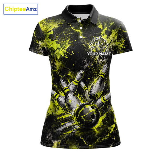 Neon Yellow Women’s Bowling Shirt Custom Bowling Team Jersey Polo & Quarter Zip TTN130