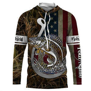 Walleye Fishing American Flag Custom Long Sleeve Shirts, Patriotic Fishing apparel TTN40