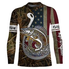 Load image into Gallery viewer, Walleye Fishing American Flag Custom Long Sleeve Shirts, Patriotic Fishing apparel TTN40