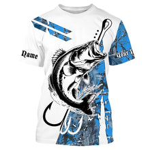 Load image into Gallery viewer, Fish Hook Bass Fishing Blue Camo Custom Long Sleeve Shirts, Personalized Bass Fishing Jerseys TTN112