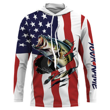 Load image into Gallery viewer, Bass Fishing American Flag Custom Long Sleeve Shirts, Personalized Patriotic Fishing Gifts For Men TTN94