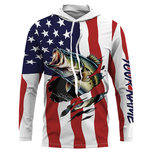 Bass Fishing American Flag Custom Long Sleeve Shirts, Personalized Patriotic Fishing Gifts For Men TTN94