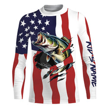 Load image into Gallery viewer, Bass Fishing American Flag Custom Long Sleeve Shirts, Personalized Patriotic Fishing Gifts For Men TTN94