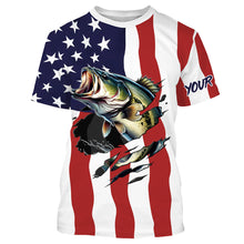 Load image into Gallery viewer, Bass Fishing American Flag Custom Long Sleeve Shirts, Personalized Patriotic Fishing Gifts For Men TTN94