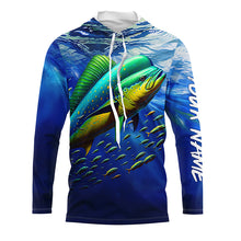 Load image into Gallery viewer, Mahi mahi fishing blue sea underwater ocean Custom Name performance long sleeve fishing shirt TTV95