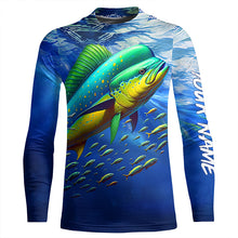 Load image into Gallery viewer, Mahi mahi fishing blue sea underwater ocean Custom Name performance long sleeve fishing shirt TTV95