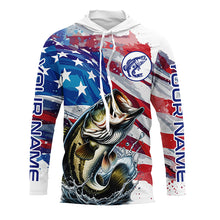 Load image into Gallery viewer, Personalized American Flag Bass Long Sleeve Fishing Shirts, Patriotic Bass Fishing Jerseys TTV127