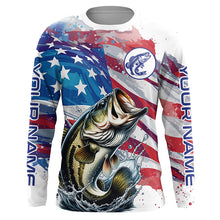 Load image into Gallery viewer, Personalized American Flag Bass Long Sleeve Fishing Shirts, Patriotic Bass Fishing Jerseys TTV127