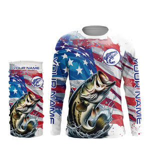 Personalized American Flag Bass Long Sleeve Fishing Shirts, Patriotic Bass Fishing Jerseys TTV127