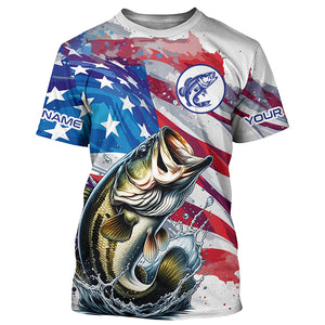 Personalized American Flag Bass Long Sleeve Fishing Shirts, Patriotic Bass Fishing Jerseys TTV127