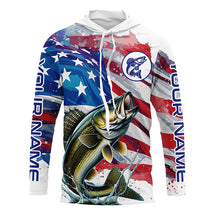 Load image into Gallery viewer, American Flag Custom Walleye Long Sleeve Fishing Shirts, Patriotic Walleye Fishing Jerseys TTV128