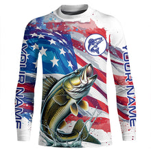 Load image into Gallery viewer, American Flag Custom Walleye Long Sleeve Fishing Shirts, Patriotic Walleye Fishing Jerseys TTV128