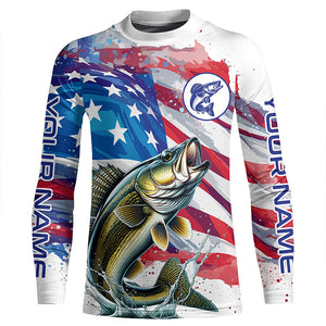 American Flag Custom Walleye Long Sleeve Fishing Shirts, Patriotic Walleye Fishing Jerseys TTV128