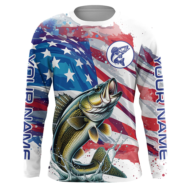 American Flag Custom Walleye Long Sleeve Fishing Shirts, Patriotic Walleye Fishing Jerseys TTV128