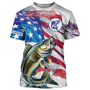 American Flag Custom Walleye Long Sleeve Fishing Shirts, Patriotic Walleye Fishing Jerseys TTV128