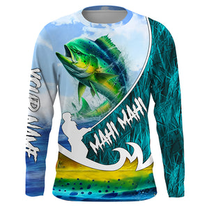 Custom Name Mahi Mahi fishing blue performance Sun/UV Protection shirt, personalized gift TTV91