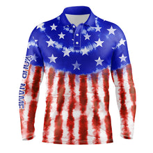 Load image into Gallery viewer, Red, white, and blue American flag tie dye mens golf polo shirts custom patriotic team golf shirts TTV103