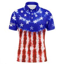 Load image into Gallery viewer, Red, white, and blue American flag tie dye mens golf polo shirts custom patriotic team golf shirts TTV103