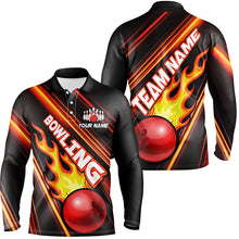 Load image into Gallery viewer, Men Bowling Polo Shirt Custom Red light bowling ball and pins Team Bowling Jersey, gift for Bowlers TTV134