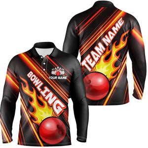 Men Bowling Polo Shirt Custom Red light bowling ball and pins Team Bowling Jersey, gift for Bowlers TTV134
