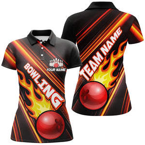 Women Bowling Polo Shirts Custom Red light bowling ball and pins Team bowling Jersey, gift for Bowlers TTV134