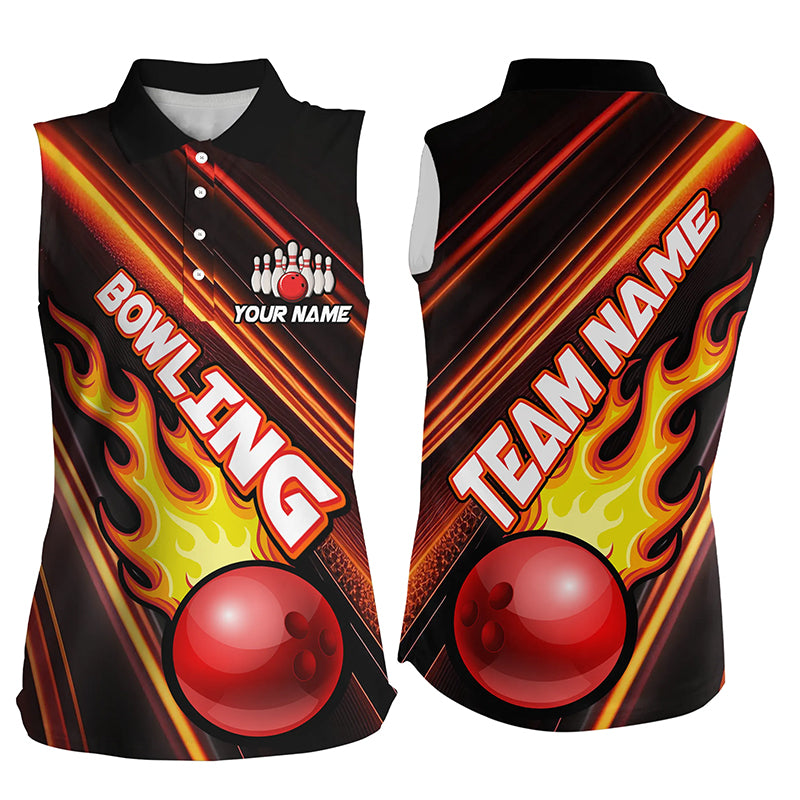 Women Bowling sleeveless Polos Custom Red light bowling ball and pins Team Jersey, gift for Bowlers TTV134