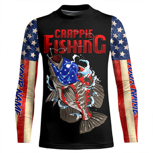 Crappie Fishing American Flag Custom Long Sleeve Fishing Shirts Hooked on Freedom TTV75