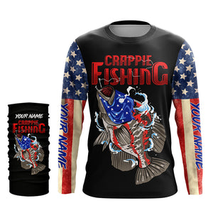 Crappie Fishing American Flag Custom Long Sleeve Fishing Shirts Hooked on Freedom TTV75