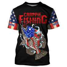 Load image into Gallery viewer, Crappie Fishing American Flag Custom Long Sleeve Fishing Shirts Hooked on Freedom TTV75