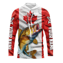 Load image into Gallery viewer, Walleye Fishing Canada Flag Custom Long Sleeve Fishing Shirts, Canadian Walleye Fishing Jerseys TTV93