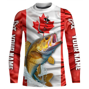 Walleye Fishing Canada Flag Custom Long Sleeve Fishing Shirts, Canadian Walleye Fishing Jerseys TTV93