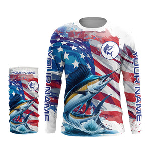 Personalized American Flag Sailfish Fishing Shirts, Patriotic Sailfish Long Sleeve Fishing Shirt TTV146