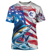 Load image into Gallery viewer, Personalized American Flag Sailfish Fishing Shirts, Patriotic Sailfish Long Sleeve Fishing Shirt TTV146