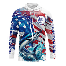 Load image into Gallery viewer, Personalized American Flag Marlin Fishing Shirts, Patriotic Marlin Long Sleeve Fishing Shirt TTV148