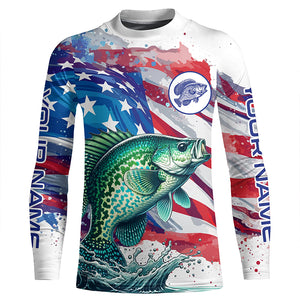 American Flag Crappie Fishing Custom Name performance long sleeve fishing shirt uv protection TTV149