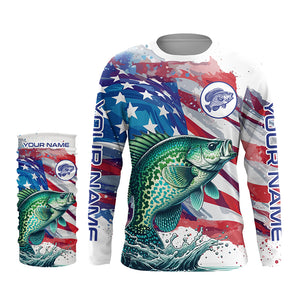 American Flag Crappie Fishing Custom Name performance long sleeve fishing shirt uv protection TTV149