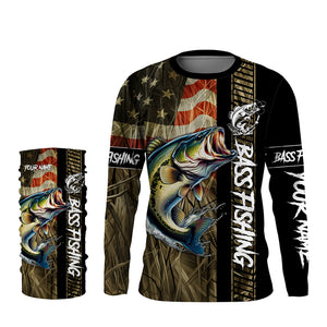 American Flag Bass fishing UV Customize name personalized long sleeves fishing shirts TTV28