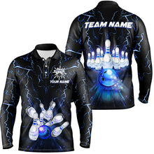 Load image into Gallery viewer, Mens polo bowling shirts Custom blue lightning thunder Bowling Team Jersey, gift for team Bowlers TTV137