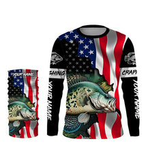 Load image into Gallery viewer, American Flag Crappie Fishing Custom Name performance long sleeve fishing shirt uv protection TTV122