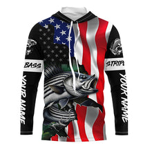 Load image into Gallery viewer, Striped bass fishing American Flag patriotic UV protection customize name fishing apparel TTV123