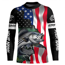 Load image into Gallery viewer, Striped bass fishing American Flag patriotic UV protection customize name fishing apparel TTV123