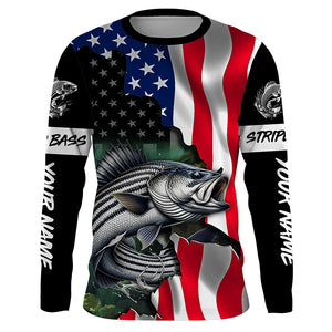 Striped bass fishing American Flag patriotic UV protection customize name fishing apparel TTV123